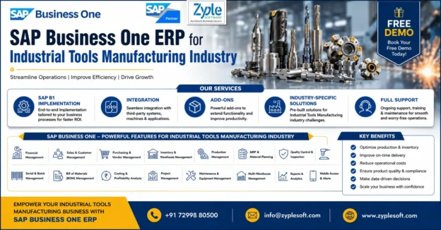 SAP Business One ERP for Industrial Tools Manufacturing Industry with production management, inventory control, MRP, quality management, warehouse management, and business analytics by Zyple Software