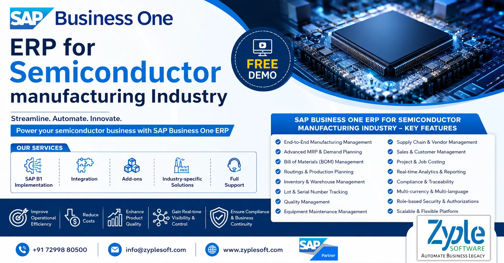 SAP Business One ERP for Semiconductor Manufacturing Industry – Production Planning, Inventory Management, Quality Control, Supply Chain Management, and Business Automation by Zyple Software