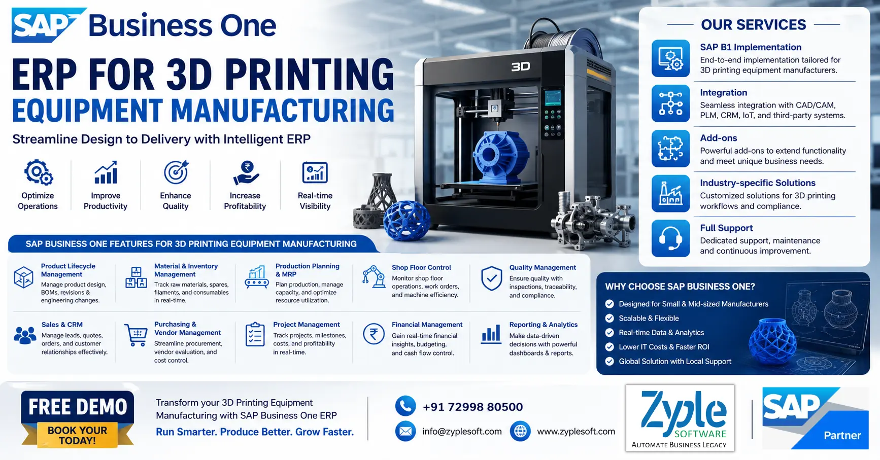 SAP Business One ERP for 3D Printing Equipment Manufacturing by Zyple Software – Production, Inventory, Quality Control, Procurement, Sales & Finance