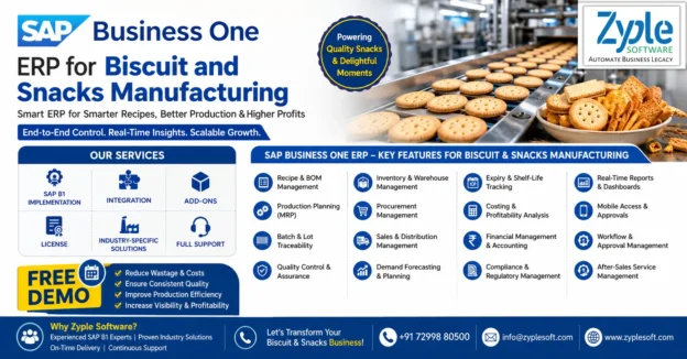 SAP Business One ERP for Biscuit and Snacks Manufacturing by Zyple Software - Production, Inventory, Batch Traceability & Quality Management