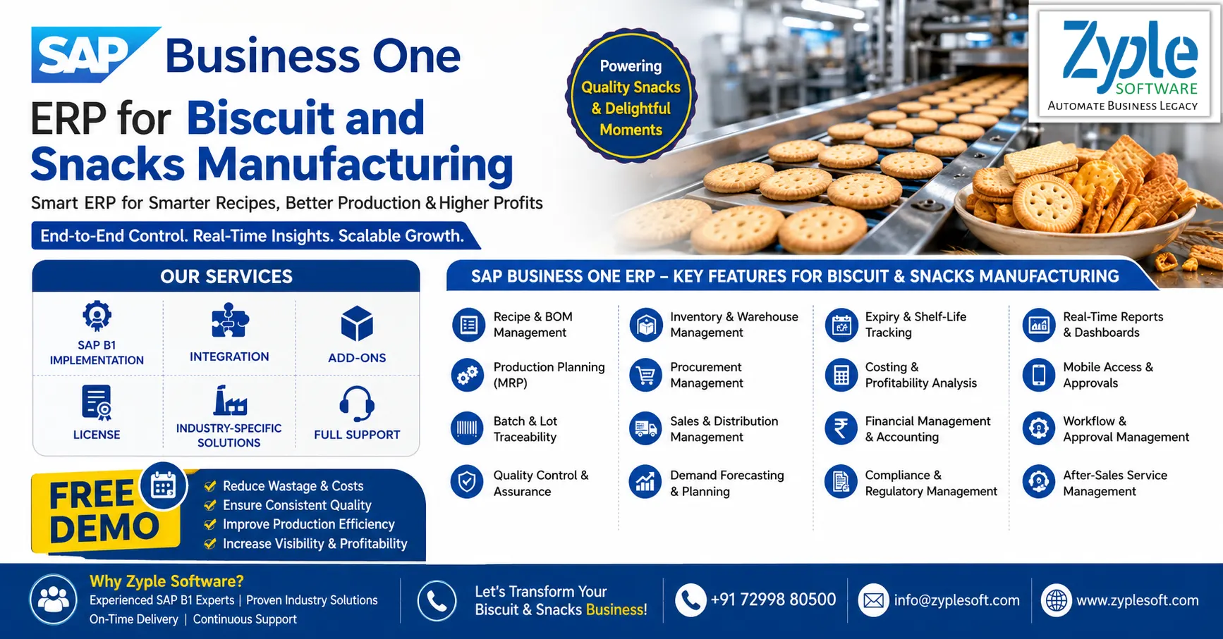 SAP Business One ERP for Biscuit and Snacks Manufacturing by Zyple Software - Production, Inventory, Batch Traceability & Quality Management