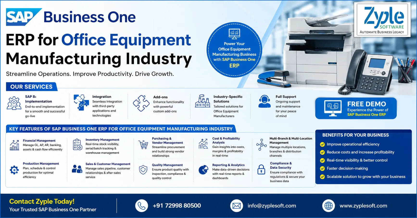 SAP Business One ERP for Office Equipment Manufacturing industry provide by zyple software