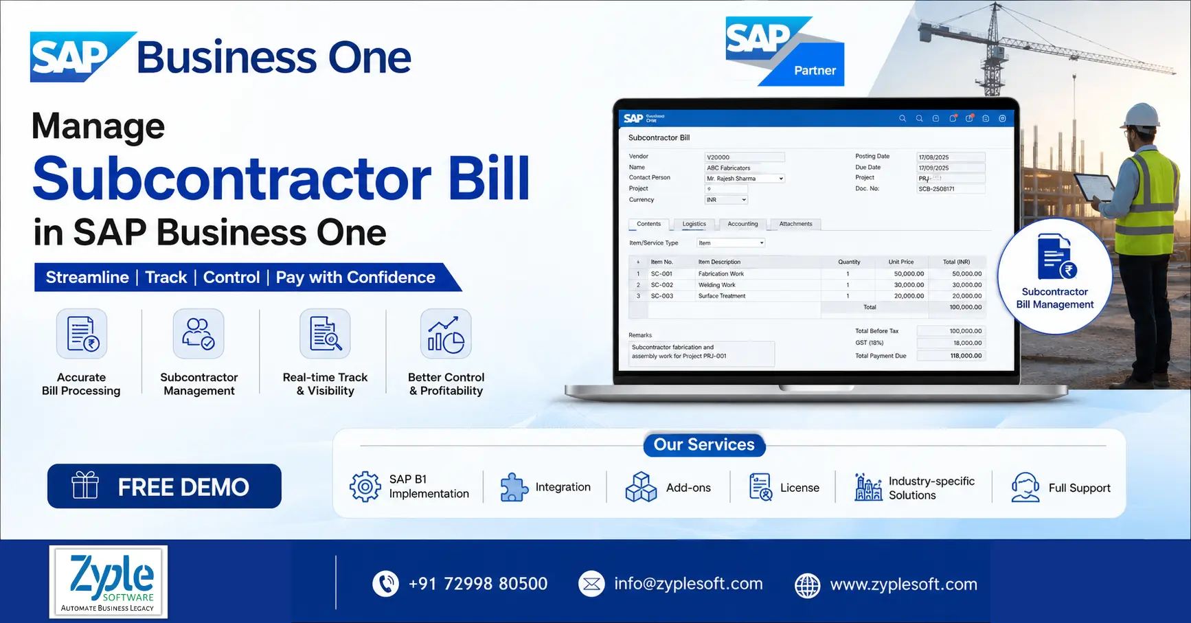 Manage Subcontractor Bill in SAP Business One ERP