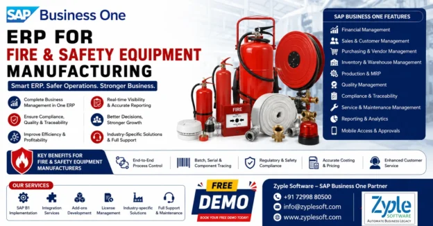 SAP Business One ERP for Fire and Safety Equipment Manufacturing with production, inventory, MRP, quality, compliance, and traceability features